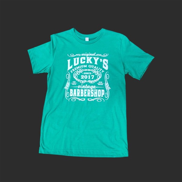 Lucky's Barbershop Teal Shirt